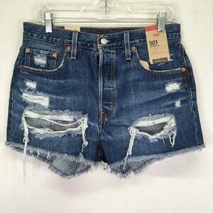 501 Levis Shorts Womens 29 Distressed Denim 3" Cutoffs Button Fly